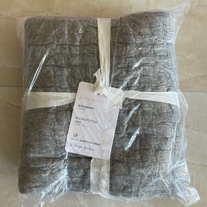 Pottery Barn Light Gray Pick-stitch Cotton/Linen Standard Quilted Sham, NWOT